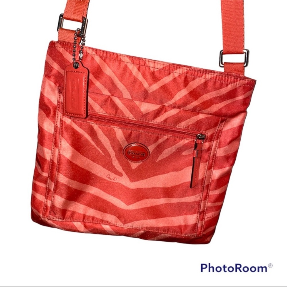 Coach Orange Nylon Zebra Getaway Crossbody Bag.  Excellent used condition.